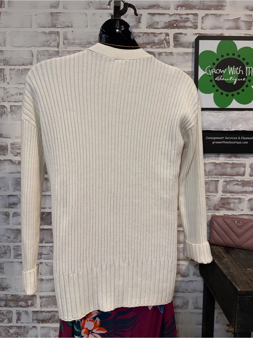 Cream Ribbed Button-Front Cardigan small - Picture 7 of 9